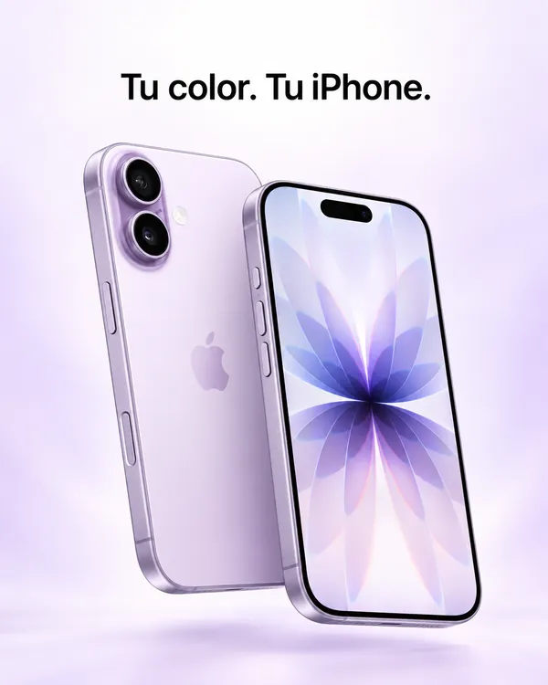 iPhone 17 lila, frente y dorso
