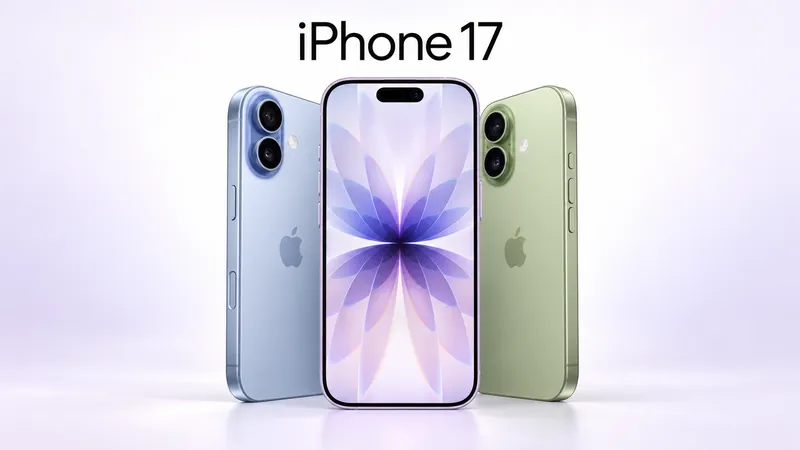 iPhone 17 en azul, lila y verde